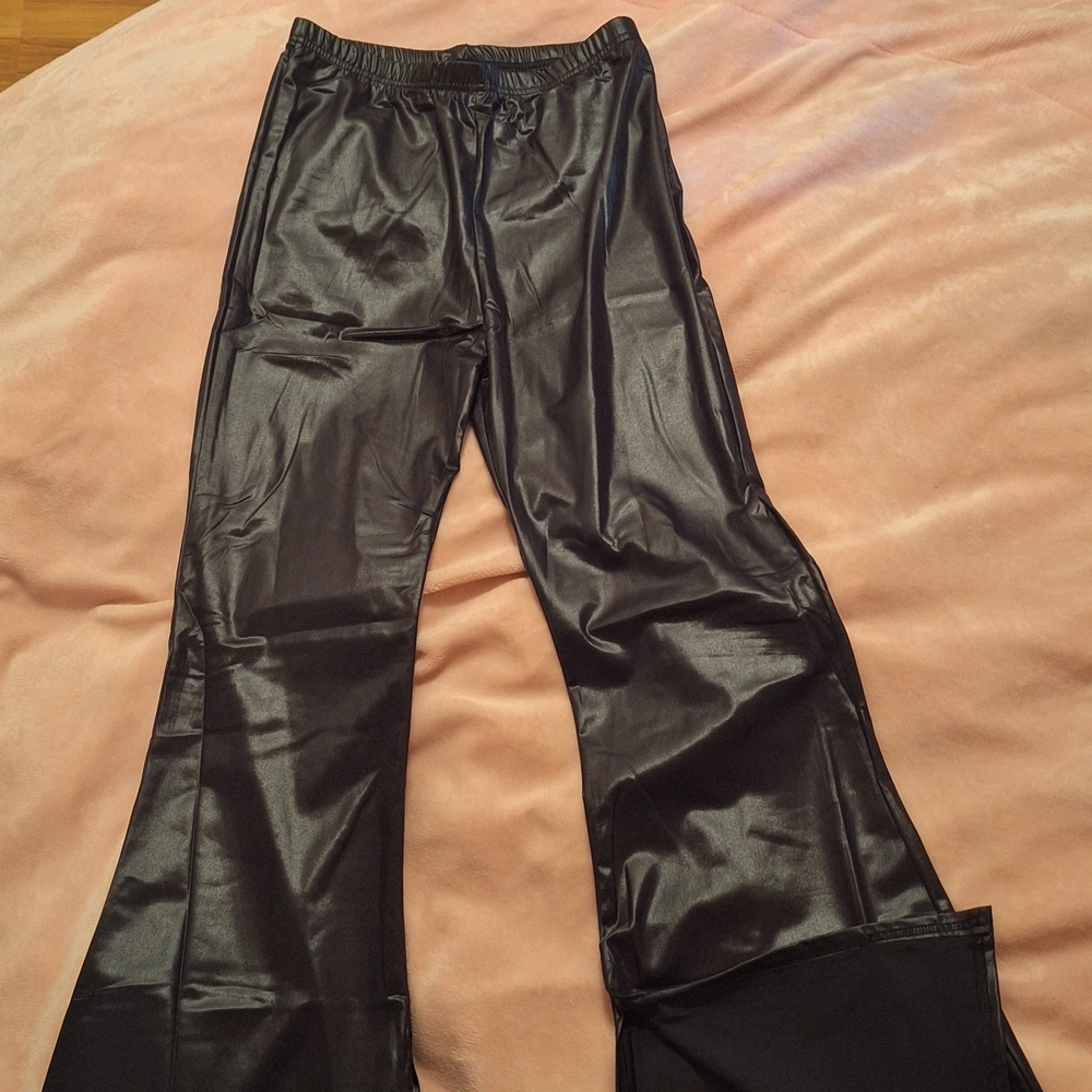 Black Faux Leather Flare Pants